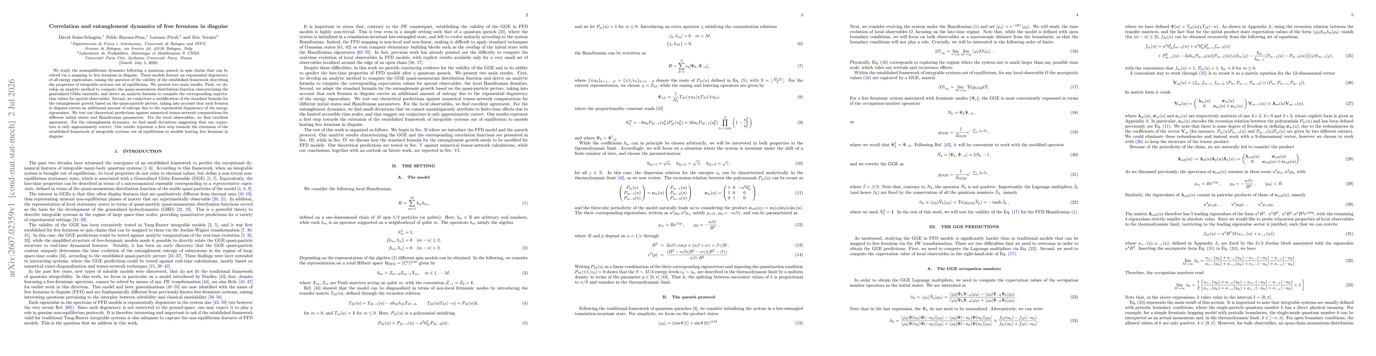 Thumbnail for Correlation and entanglement dynamics of free fermions in disguise