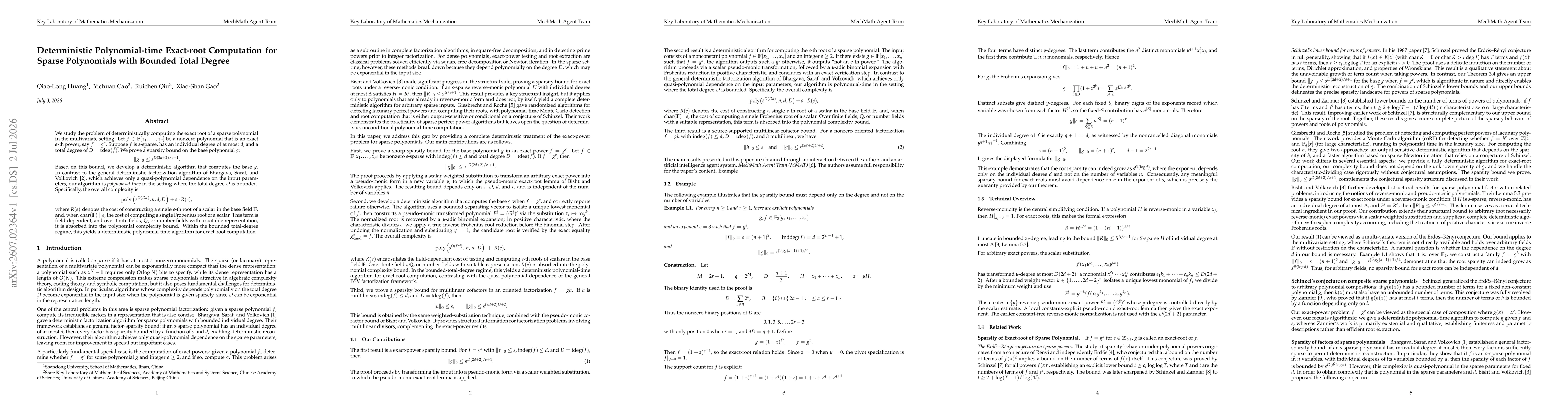 Thumbnail for Deterministic Polynomial-time Exact-root Computation for Sparse Polynomials with Bounded Total Degree