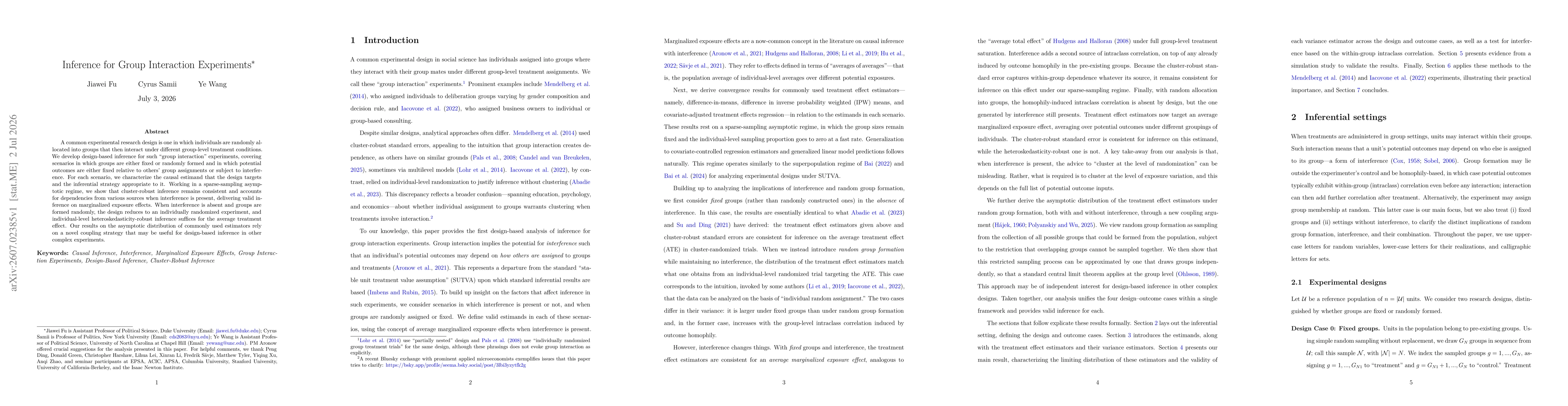 Thumbnail for Inference for Group Interaction Experiments