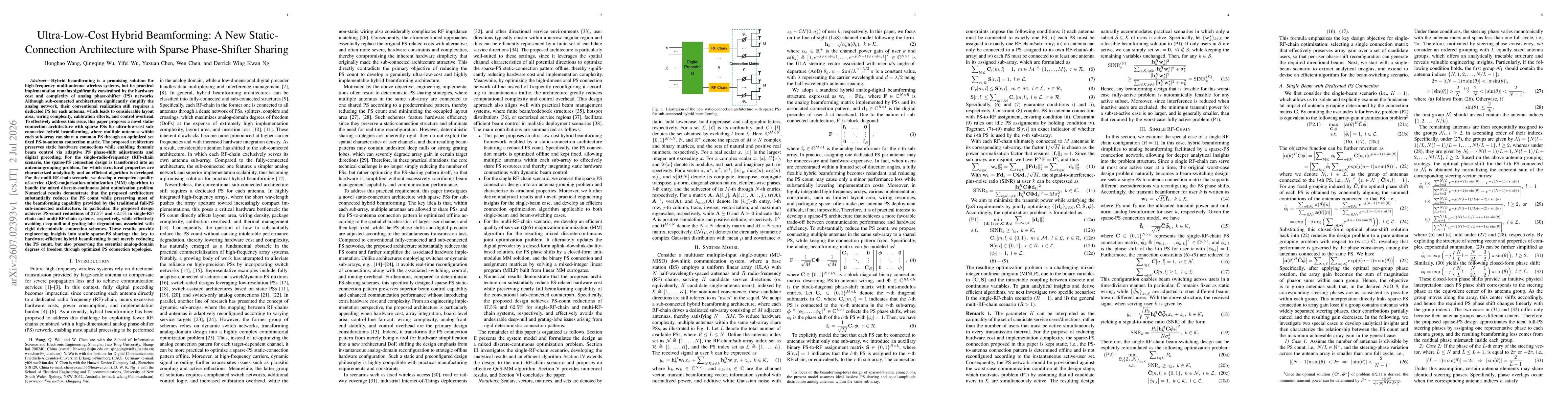 Thumbnail for Ultra-Low-Cost Hybrid Beamforming: A New Static-Connection Architecture with Sparse Phase-Shifter Sharing