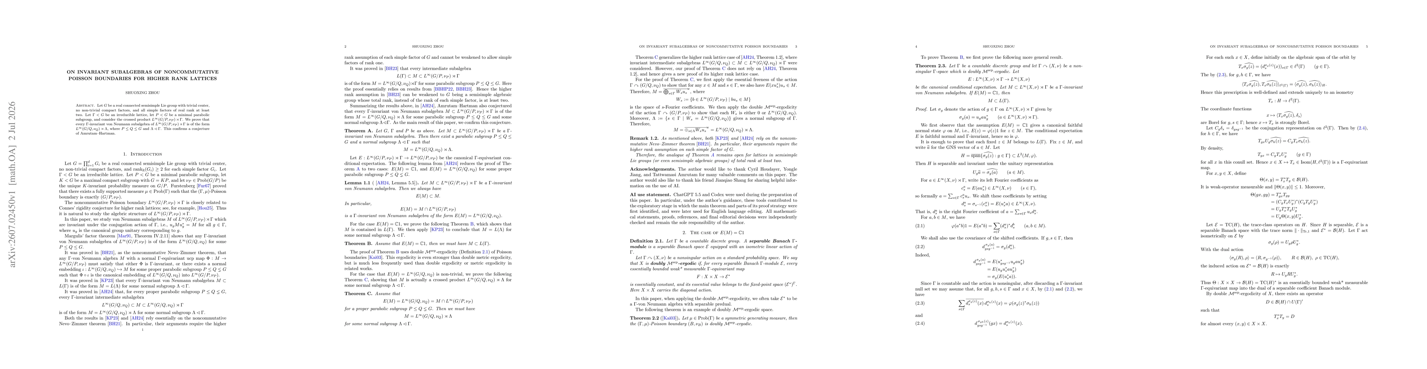 Thumbnail for On invariant subalgebras of noncommutative Poisson boundaries for higher rank lattices