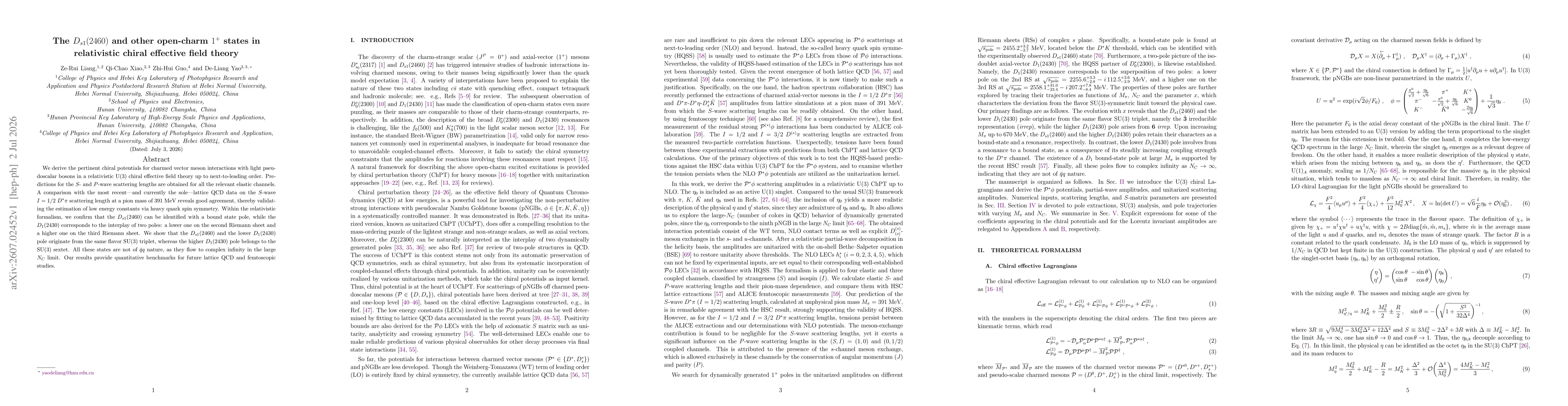 Thumbnail for The $D_{s1}(2460)$ and other open-charm $1^+$ states in relativistic chiral effective field theory