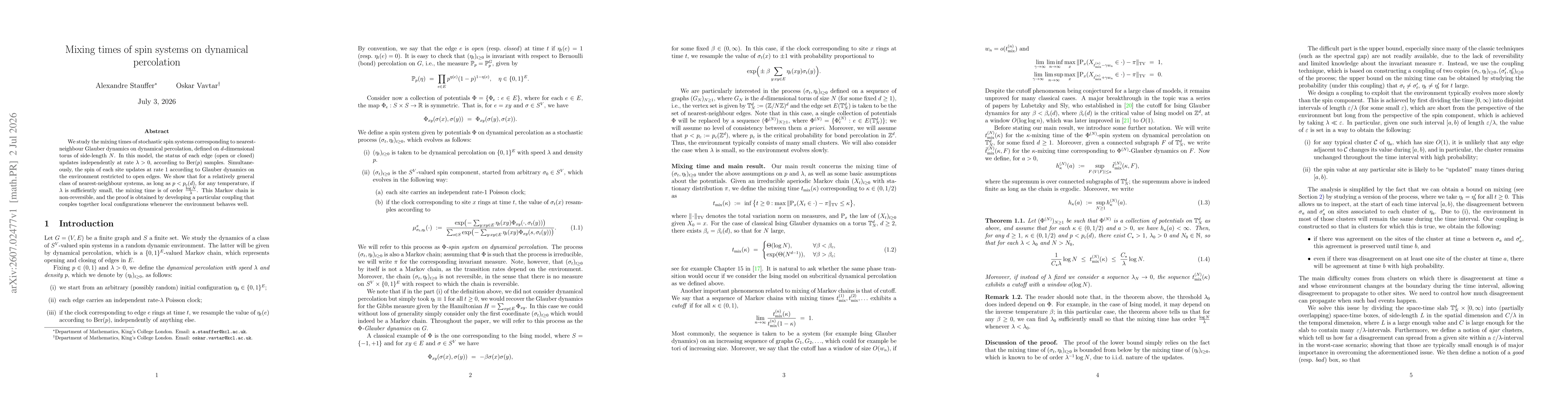Thumbnail for Mixing times of spin systems on dynamical percolation