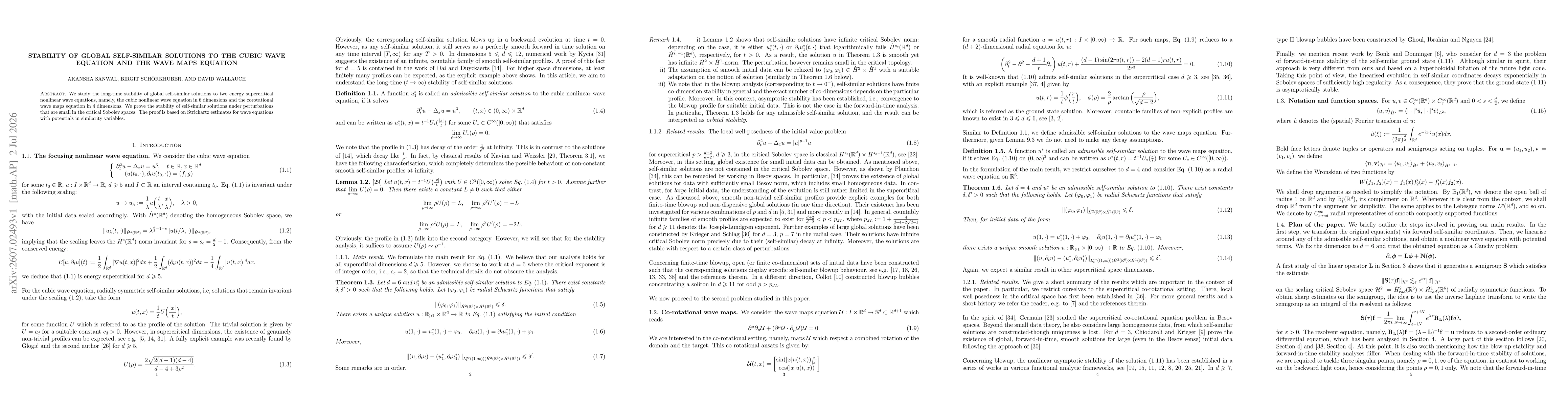 Thumbnail for Stability of global self-similar solutions to the cubic wave equation and the wave maps equation