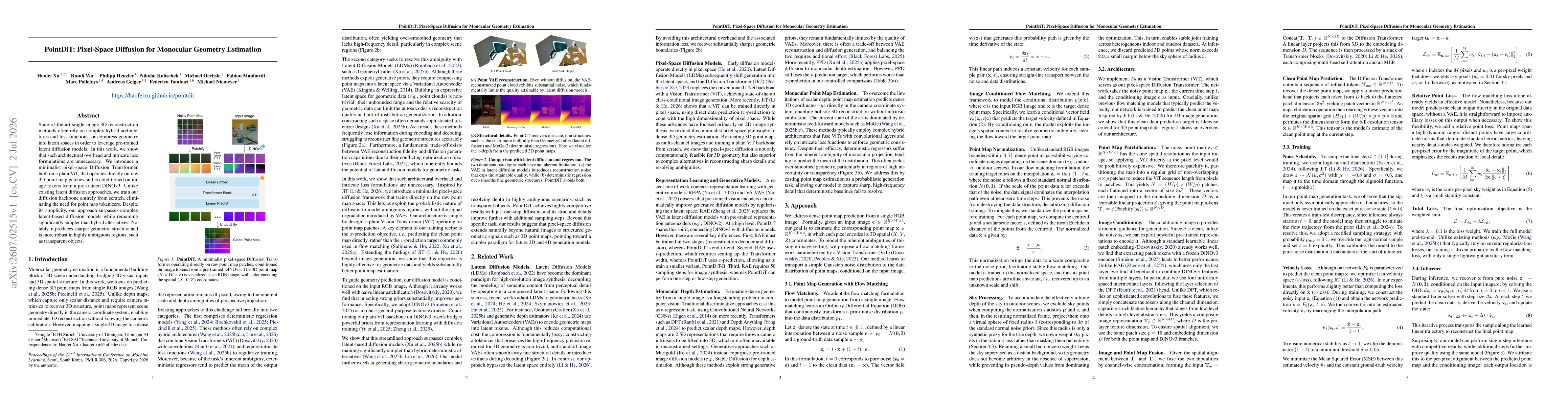 Thumbnail for PointDiT: Pixel-Space Diffusion for Monocular Geometry Estimation