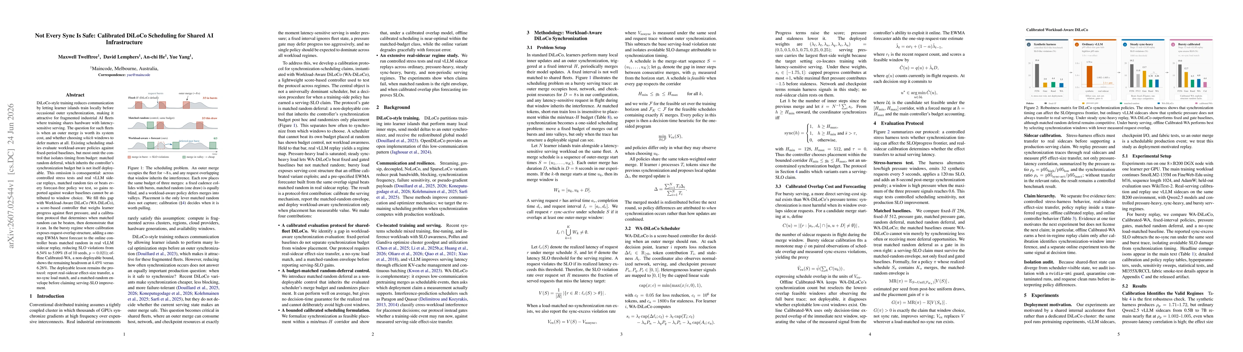 Thumbnail for Not Every Sync Is Safe: Calibrated DiLoCo Scheduling for Shared AI Infrastructure