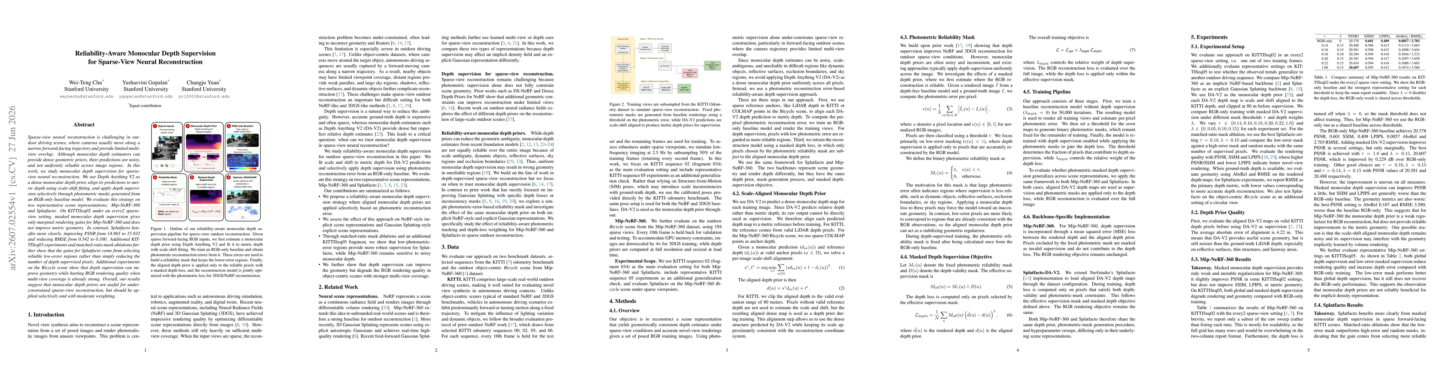 Thumbnail for Reliability-Aware Monocular Depth Supervision for Sparse-View Neural Reconstruction