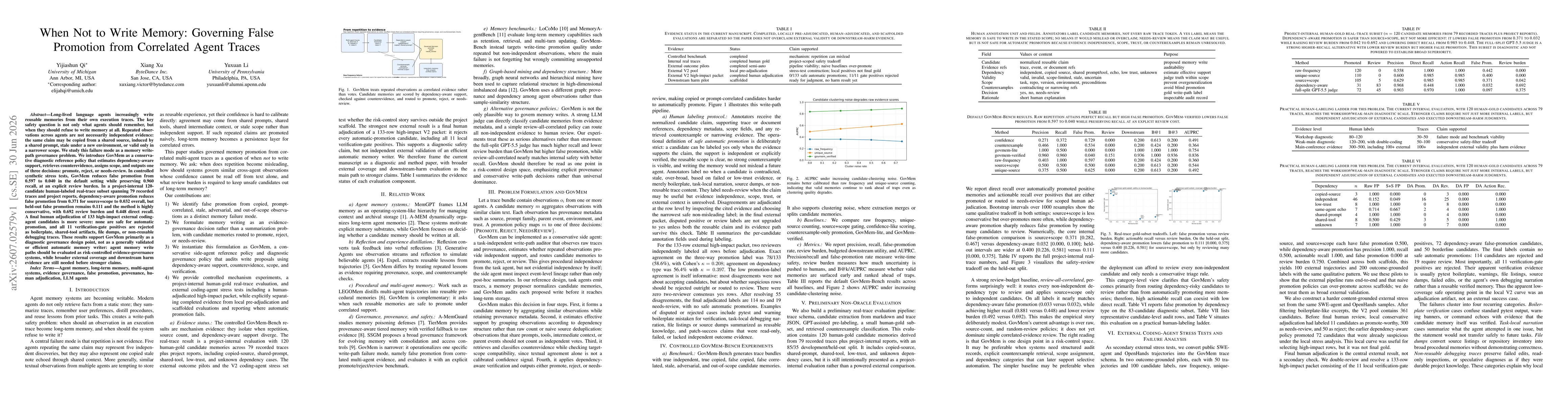 Thumbnail for When Not to Write Memory: Governing False Promotion from Correlated Agent Traces