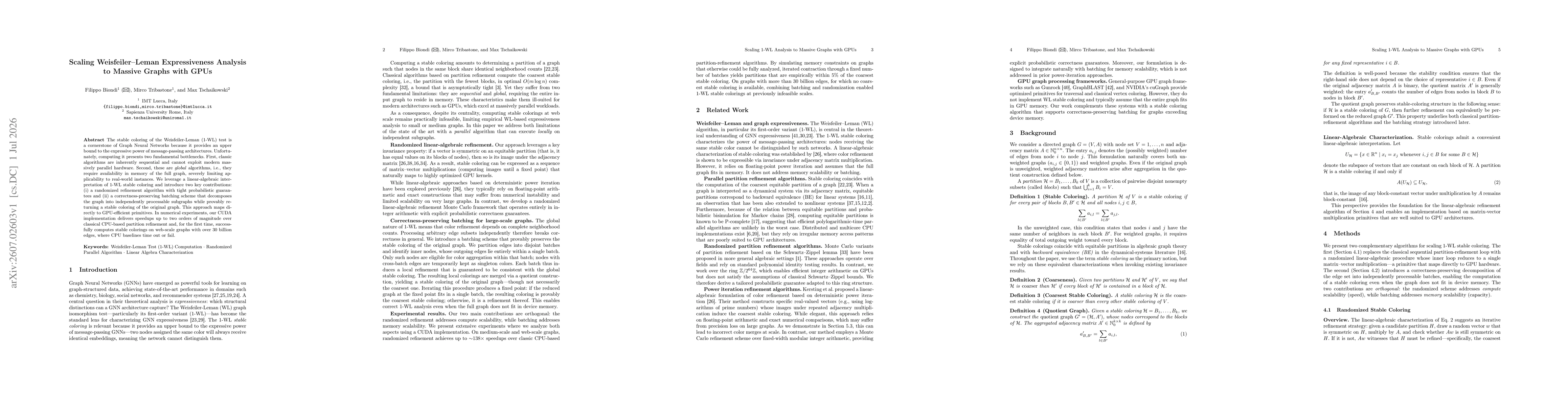 Thumbnail for Scaling Weisfeiler-Leman Expressiveness Analysis to Massive Graphs with GPUs