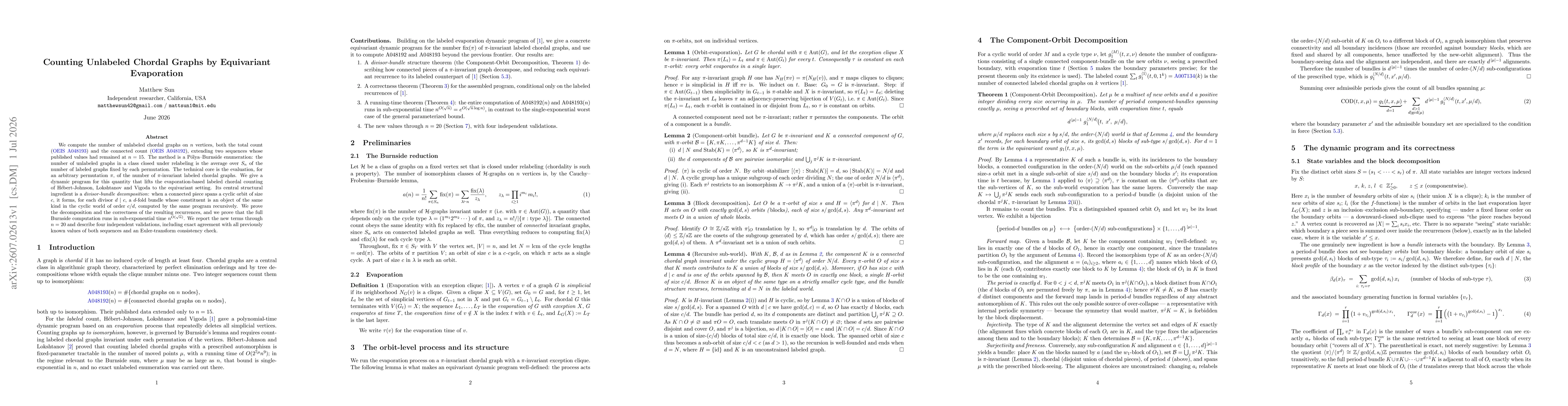 Thumbnail for Counting Unlabeled Chordal Graphs by Equivariant Evaporation