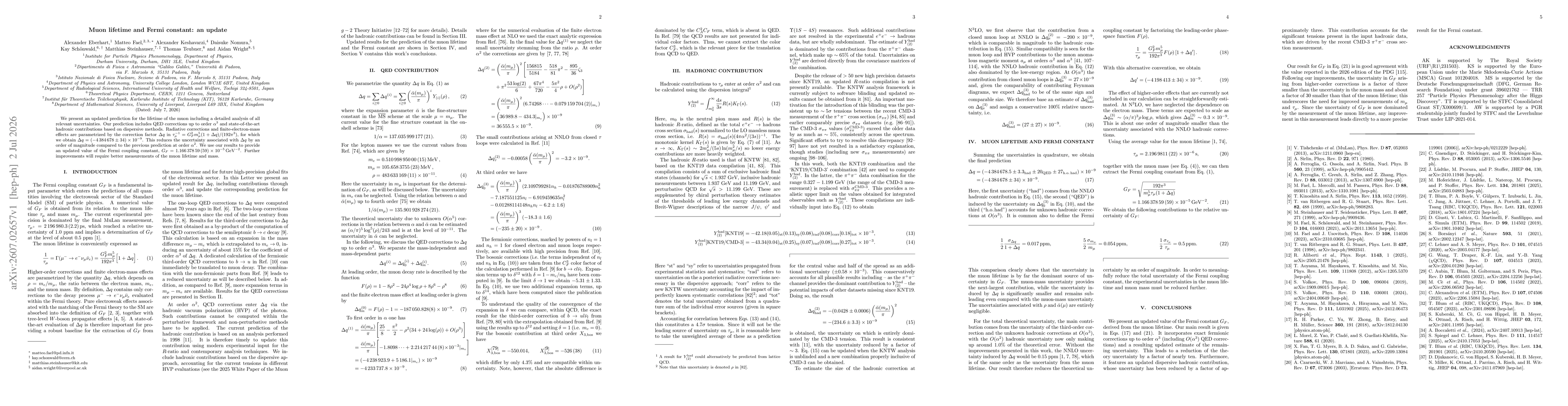 Thumbnail for Muon lifetime and Fermi constant: an update