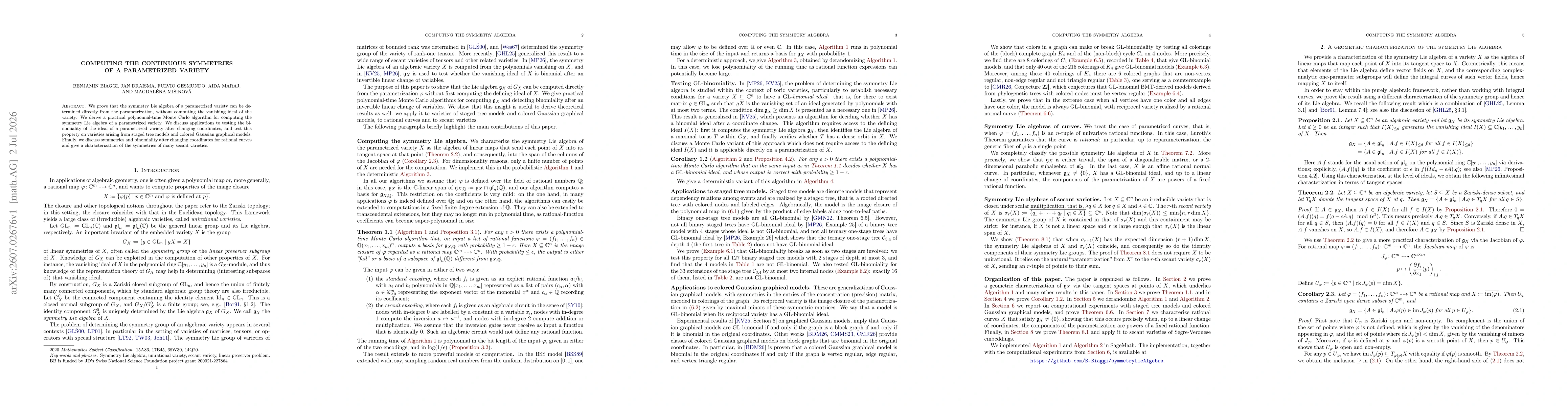 Thumbnail for Computing the continuous symmetries of a parametrized variety