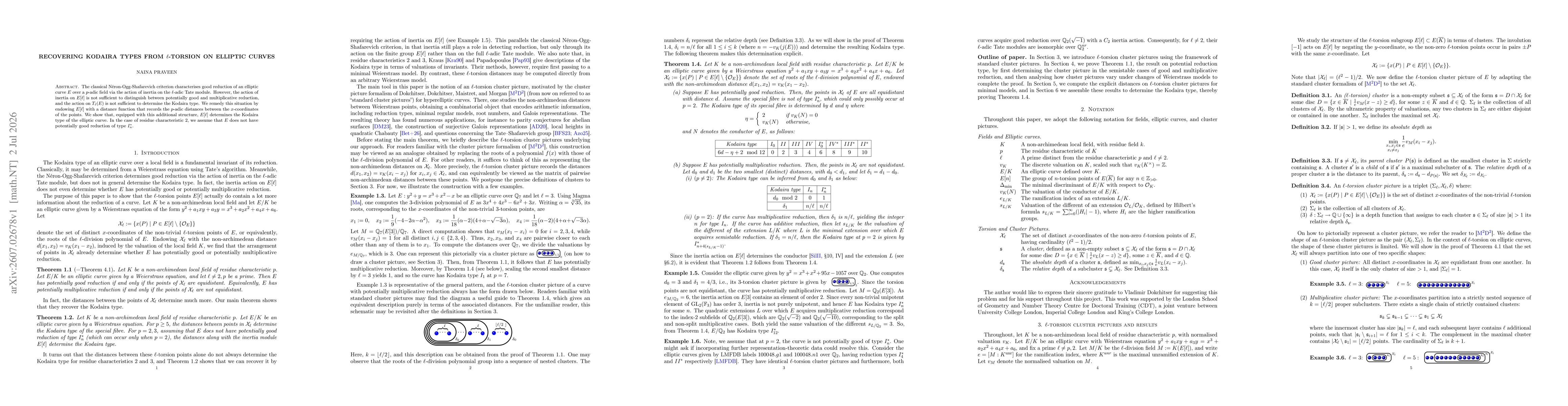 Thumbnail for Recovering Kodaira types from $\ell$-torsion on elliptic curves