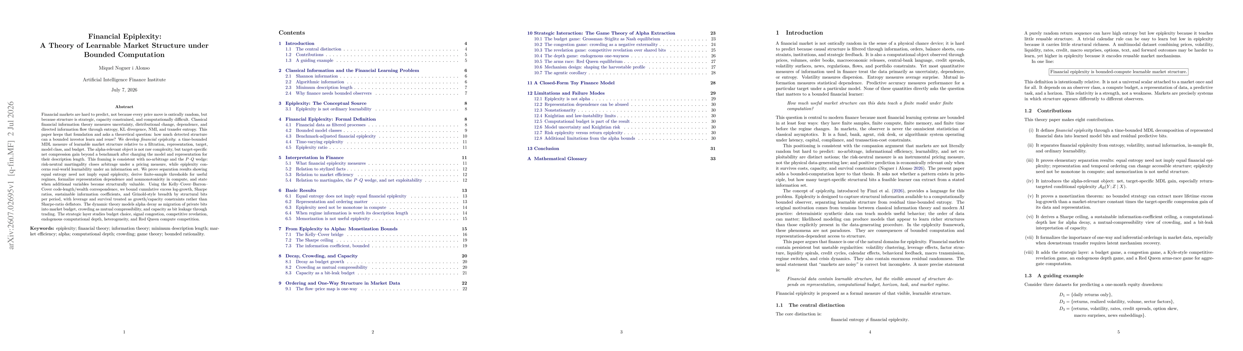 Thumbnail for Financial Epiplexity: A Theory of Learnable Market Structure under Bounded Computation