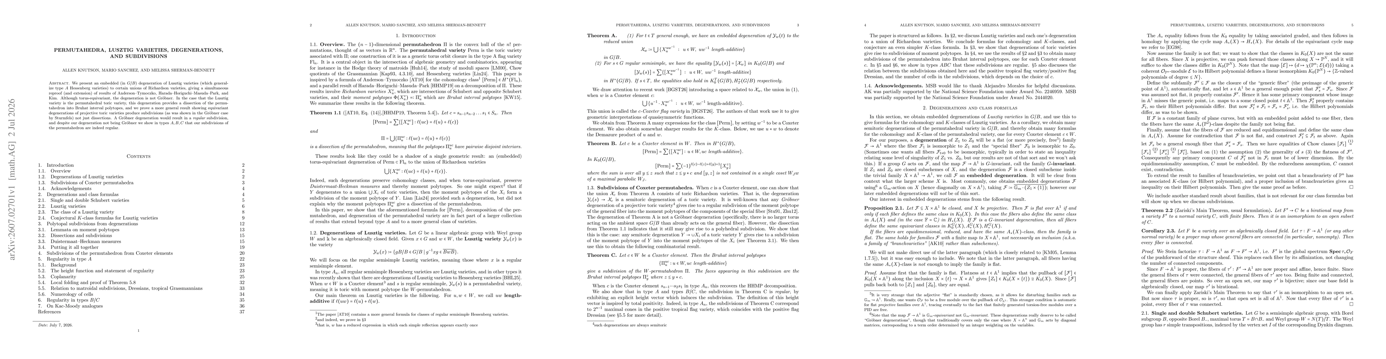 Thumbnail for Permutahedra, Lusztig varieties, degenerations, and subdivisions