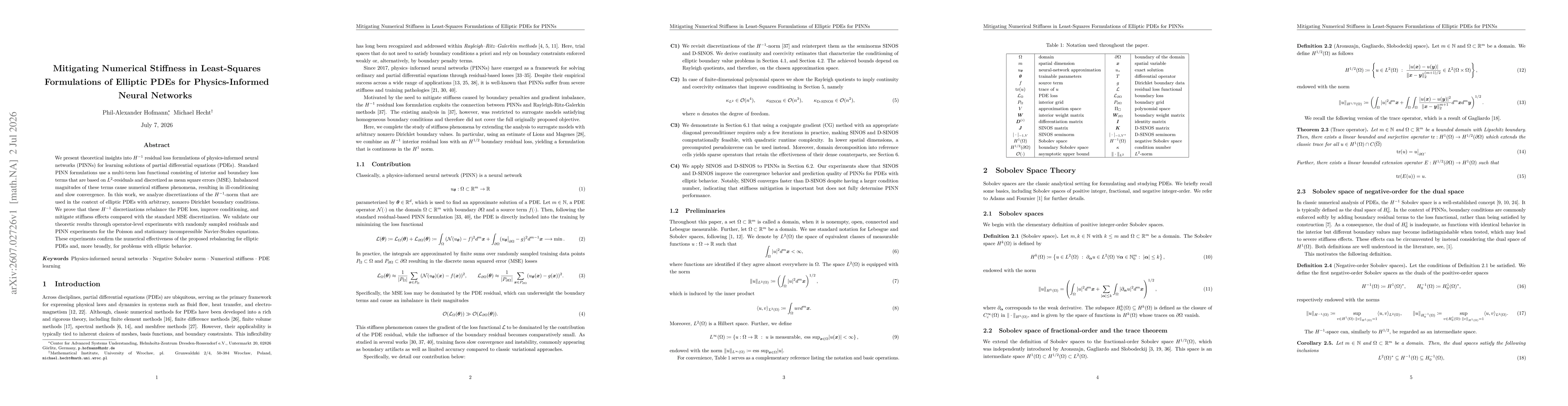 Thumbnail for Mitigating Numerical Stiffness in Least-Squares Formulations of Elliptic PDEs for Physics-Informed Neural Networks