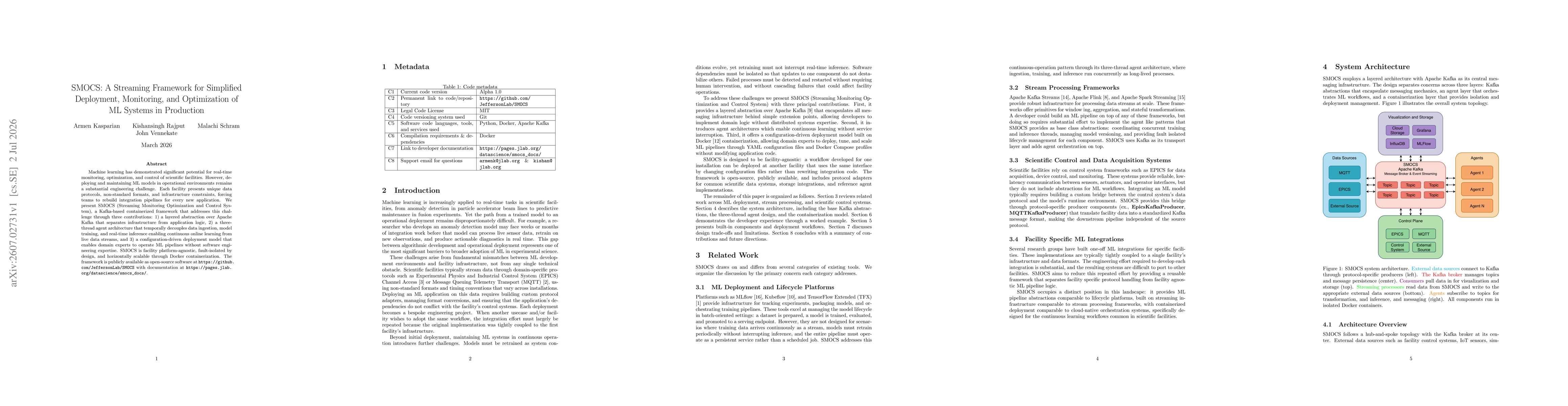 Thumbnail for SMOCS: A Streaming Framework for Simplified Deployment, Monitoring, and Optimization of ML Systems in Production