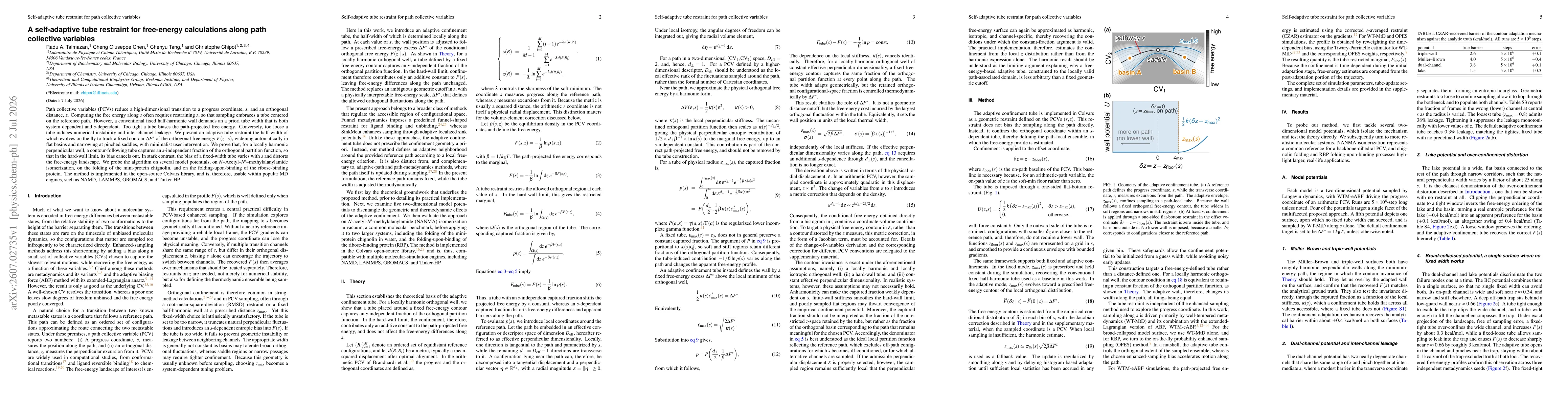 Thumbnail for A self-adaptive tube restraint for free-energy calculations along path collective variables