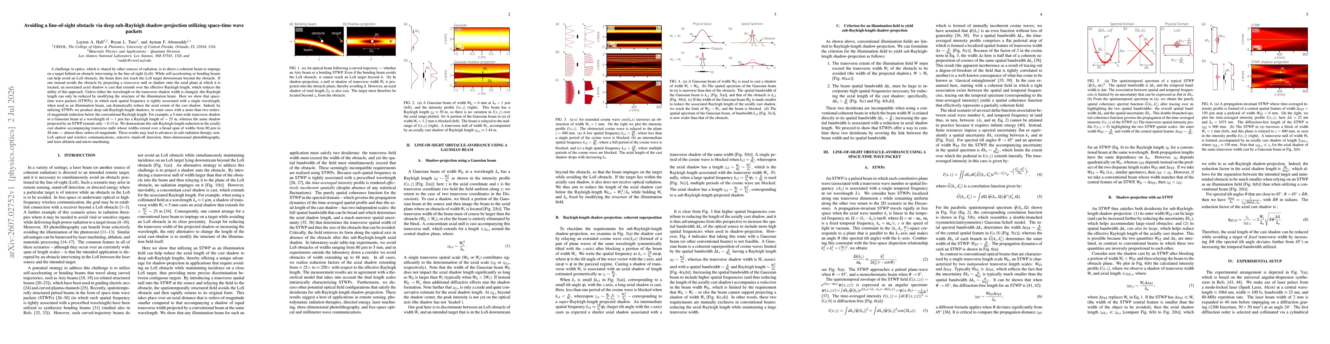 Thumbnail for Avoiding a line-of-sight obstacle via deep sub-Rayleigh shadow-projection utilizing space-time wave packets