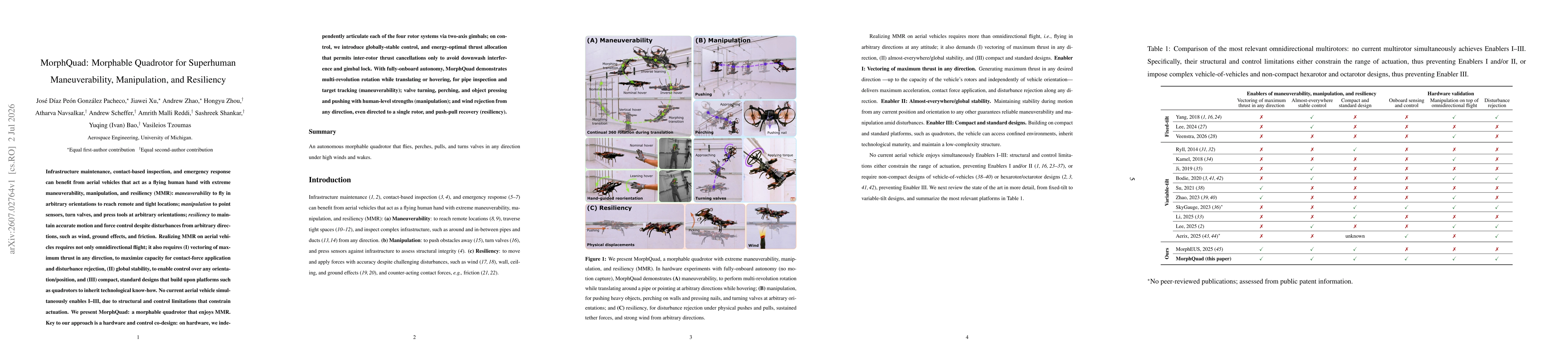 Thumbnail for MorphQuad: Morphable Quadrotor for Superhuman Maneuverability, Manipulation, and Resiliency