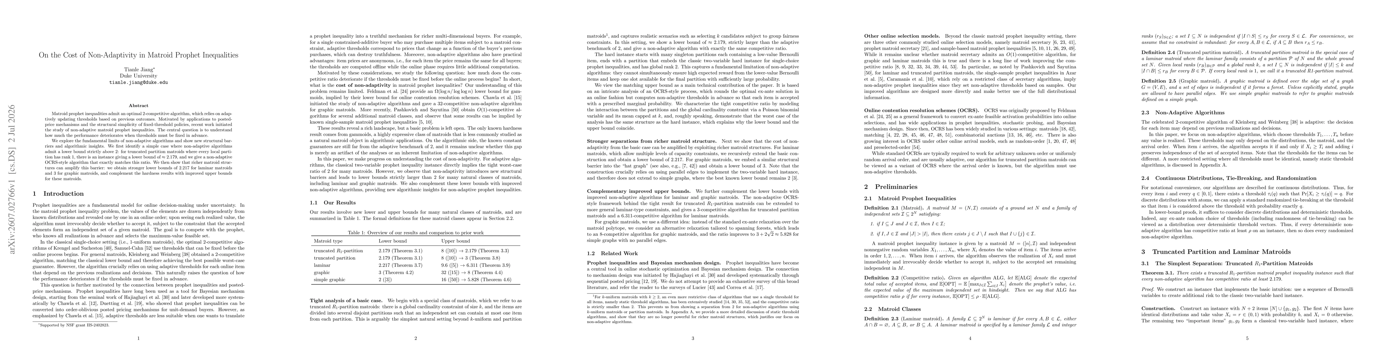 Thumbnail for On the Cost of Non-Adaptivity in Matroid Prophet Inequalities
