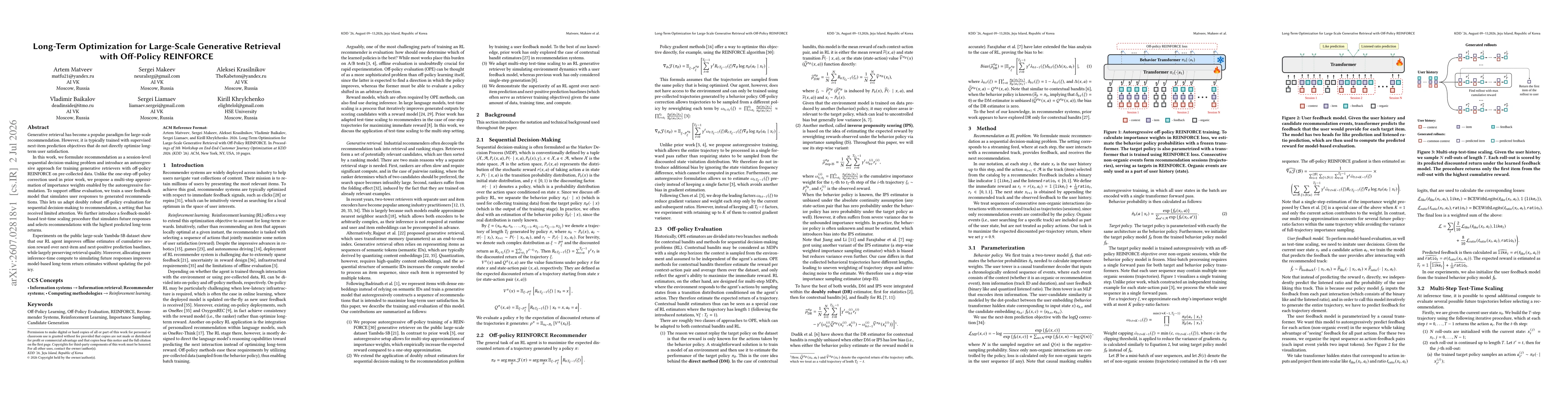Thumbnail for Long-Term Optimization for Large-Scale Generative Retrieval with Off-Policy REINFORCE