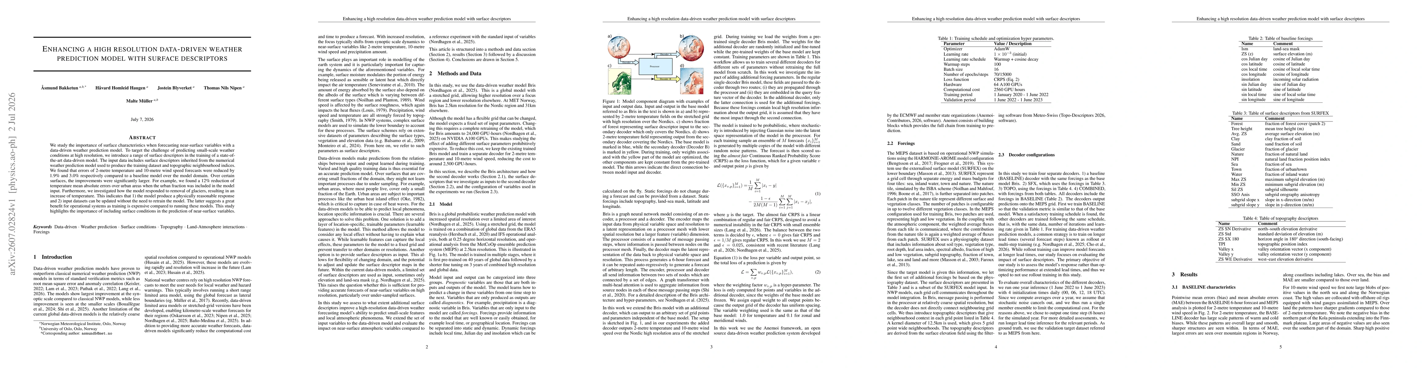 Thumbnail for Enhancing a high resolution data-driven weather prediction model with surface descriptors
