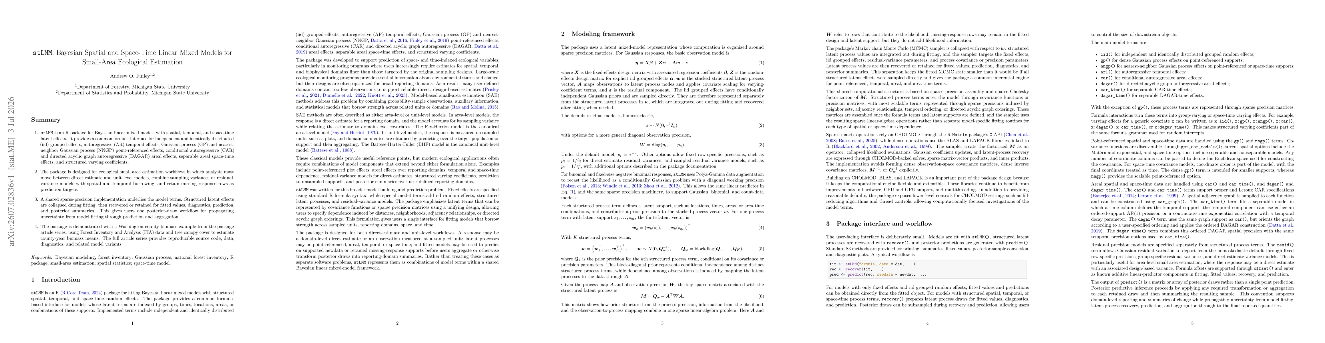 Thumbnail for stLMM: Bayesian Spatial and Space-Time Linear Mixed Models for Small-Area Ecological Estimation
