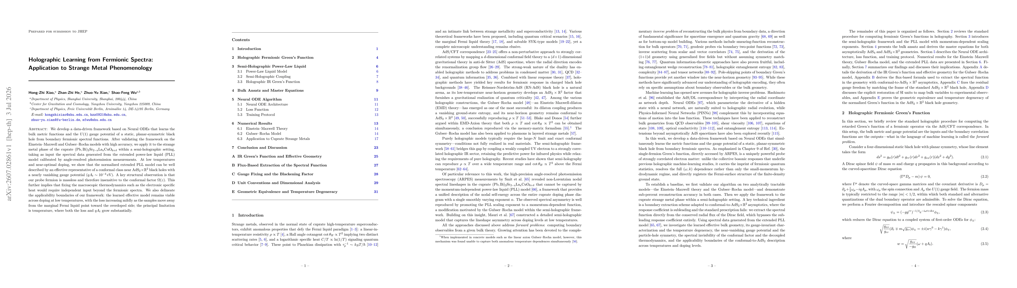 Thumbnail for Holographic Learning from Fermionic Spectra: Application to Strange Metal Phenomenology