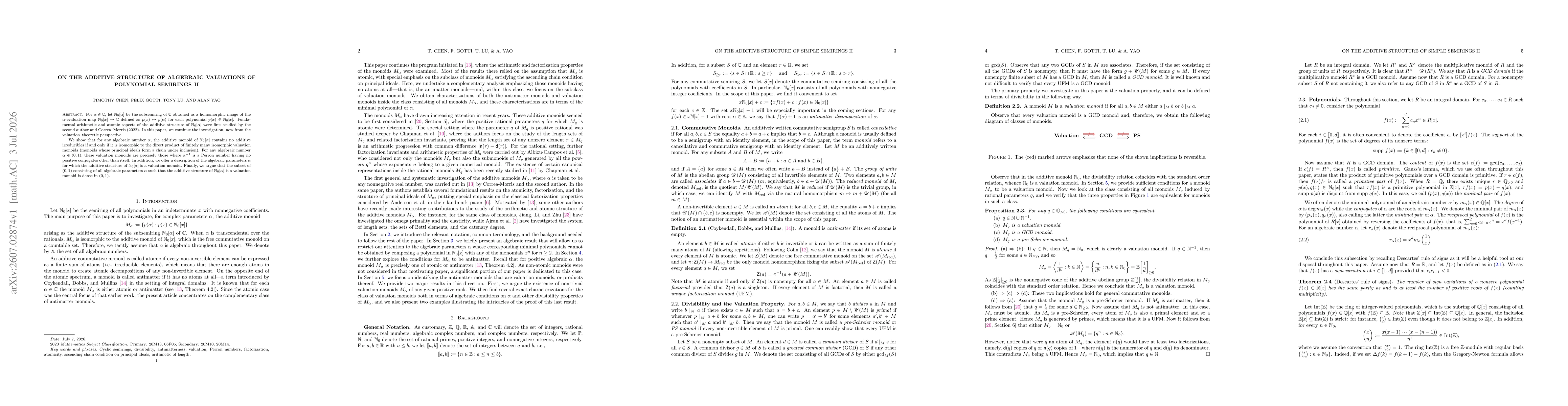 Thumbnail for On the additive structure of algebraic valuations of polynomial semirings II