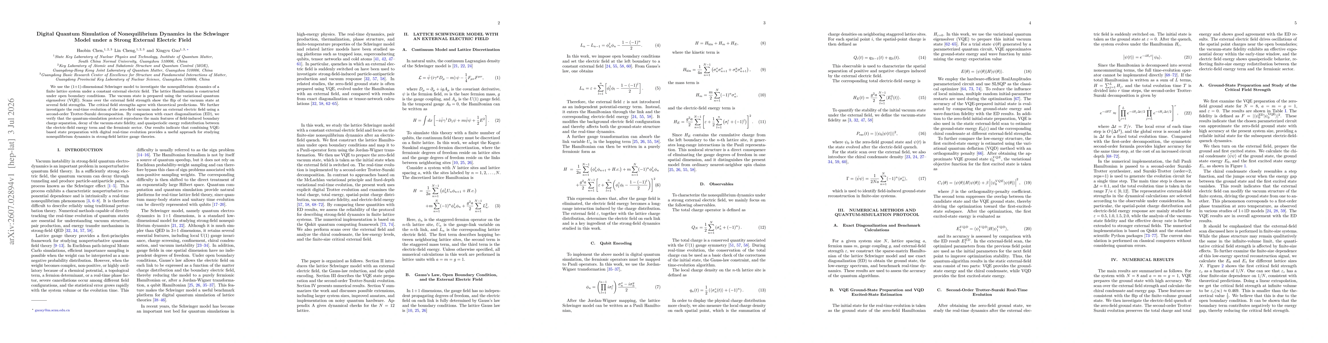 Thumbnail for Digital Quantum Simulation of Nonequilibrium Dynamics in the Schwinger Model under a Strong External Electric Field