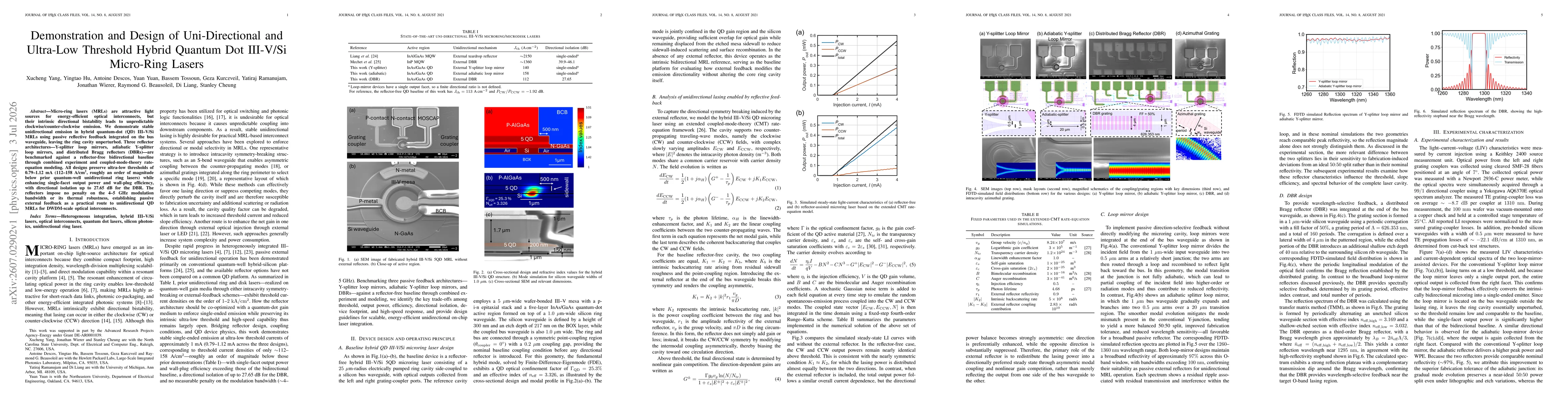 Thumbnail for Demonstration and Design of Uni-Directional and Ultra-Low Threshold Hybrid Quantum Dot III-V/Si Micro-Ring Laser