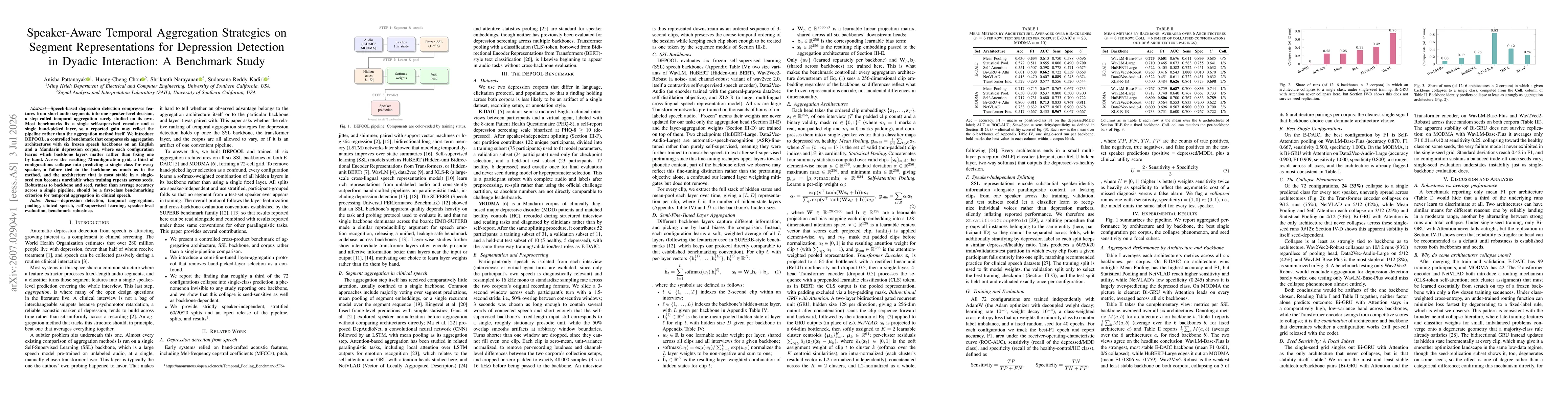 Thumbnail for Speaker-Aware Temporal Aggregation Strategies on Segment Representations for Depression Detection in Dyadic Interaction: A Benchmark Study