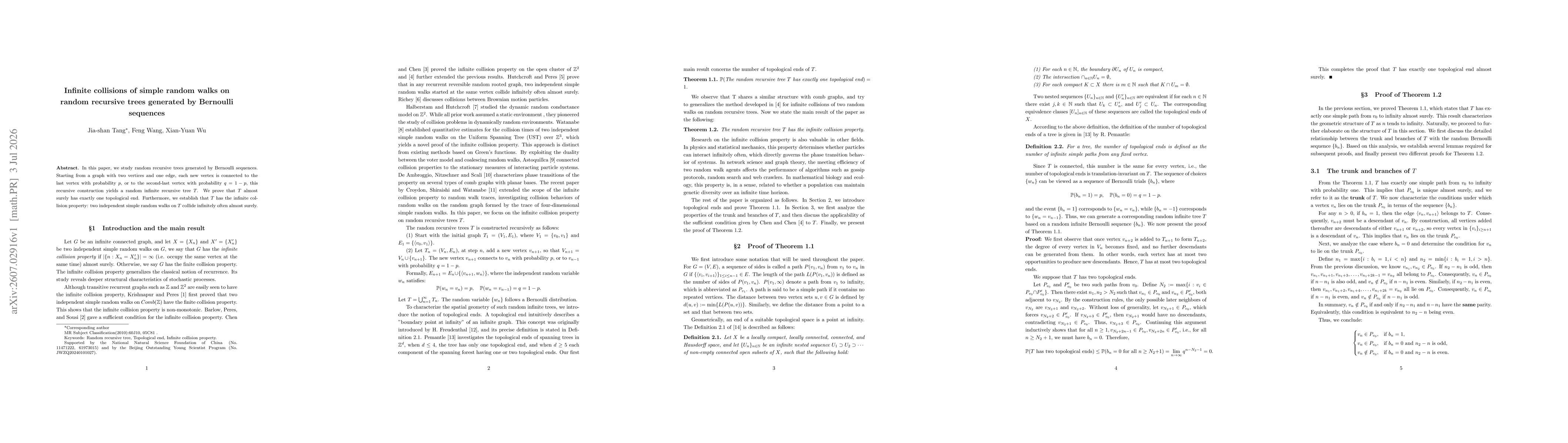 Thumbnail for Infinite collisions of simple random walks on random recursive trees generated by Bernoulli sequences