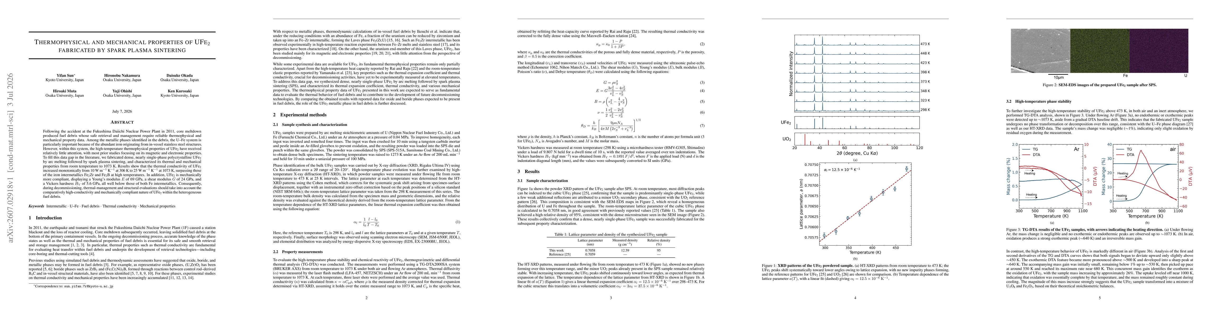 Thumbnail for Thermophysical and mechanical properties of UFe$_2$ fabricated by spark plasma sintering