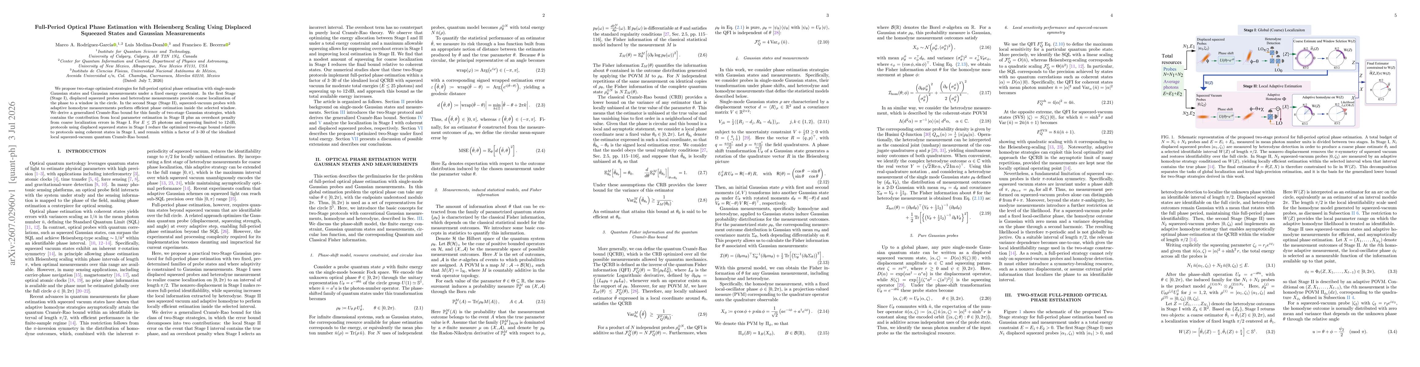 Thumbnail for Full-Period Optical Phase Estimation with Heisenberg Scaling Using Displaced Squeezed States and Gaussian Measurements