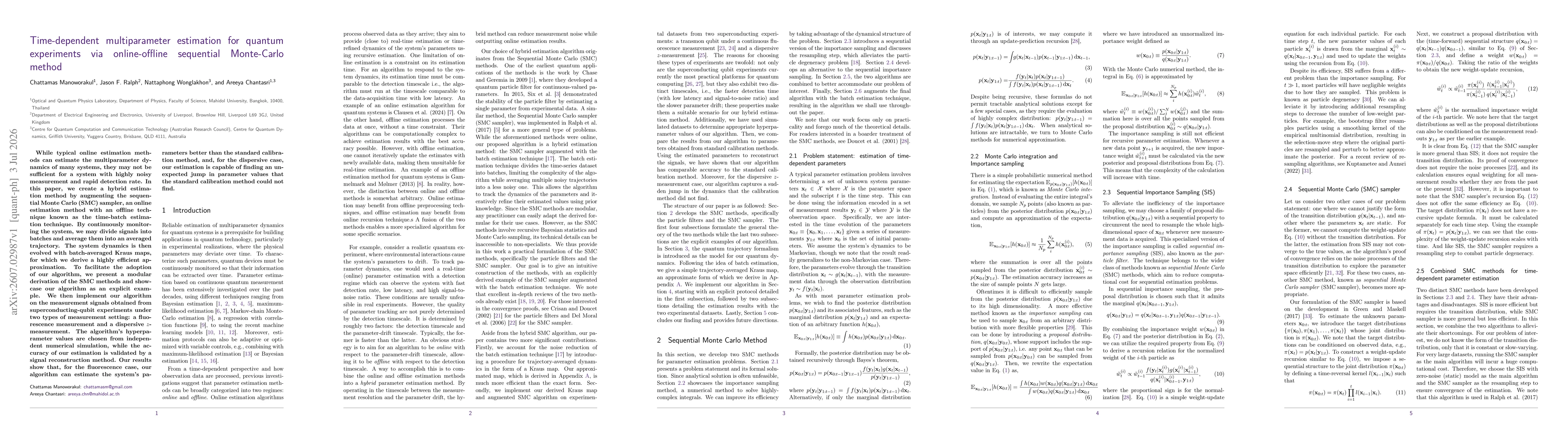 Thumbnail for Time-dependent multiparameter estimation for quantum experiments via online-offline sequential Monte-Carlo method