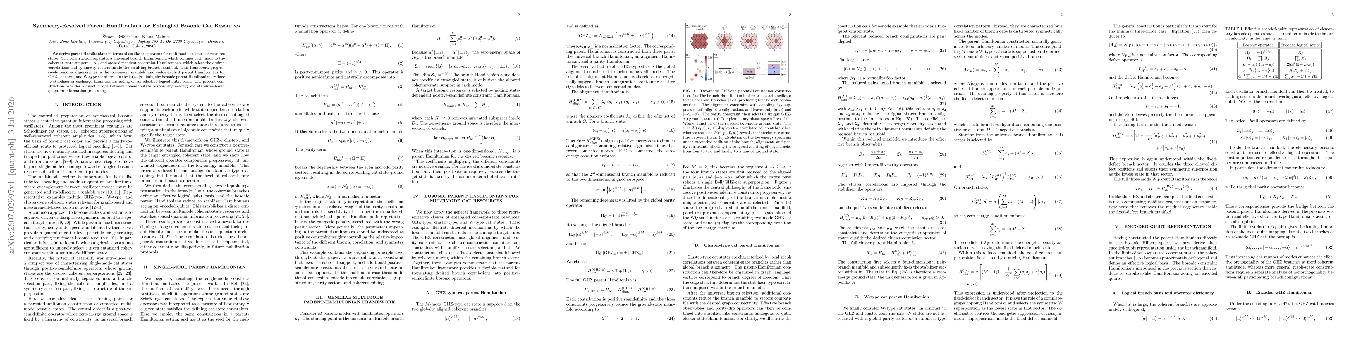 Thumbnail for Symmetry-Resolved Parent Hamiltonians for Entangled Bosonic Cat Resources