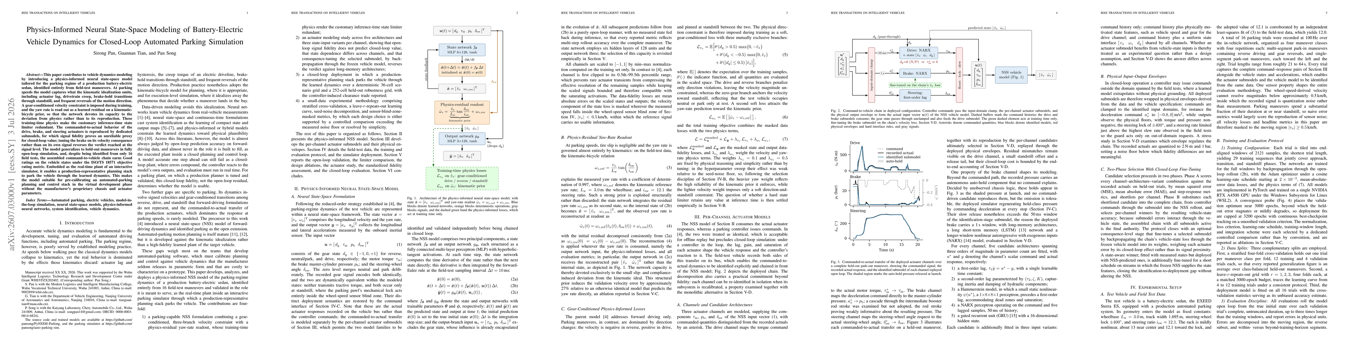 Thumbnail for Physics-Informed Neural State-Space Modeling of Battery-Electric Vehicle Dynamics for Closed-Loop Automated Parking Simulation
