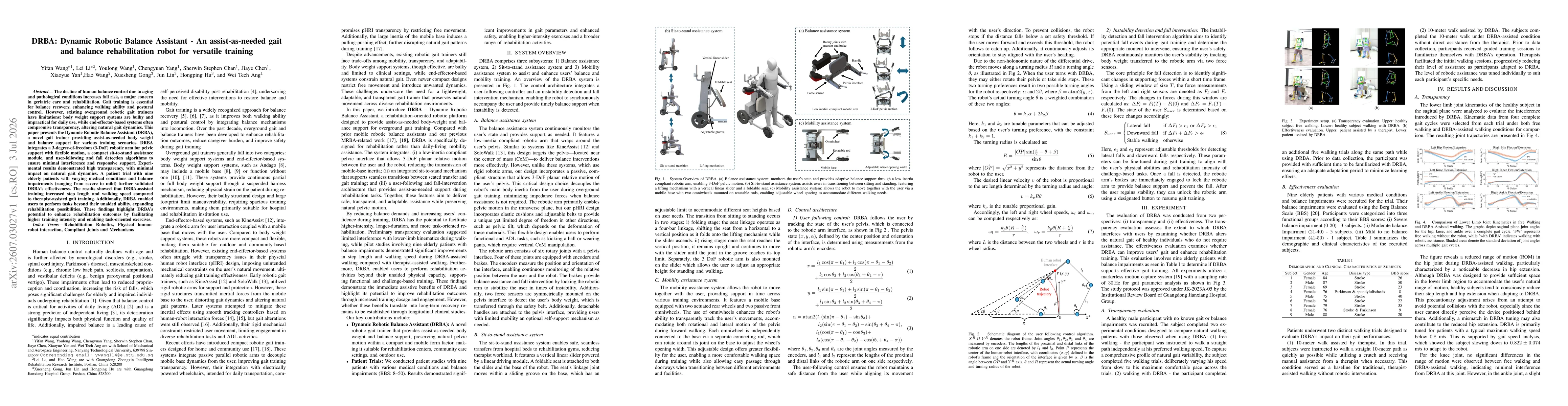 Thumbnail for DRBA: Dynamic Robotic Balance Assistant -- An assist-as-needed gait and balance rehabilitation robot for versatile training