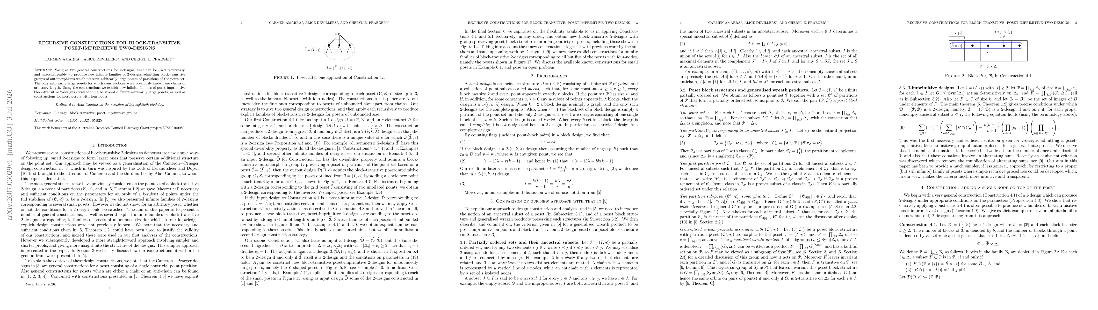 Thumbnail for Recursive constructions for block-transitive, poset-imprimitive two-designs