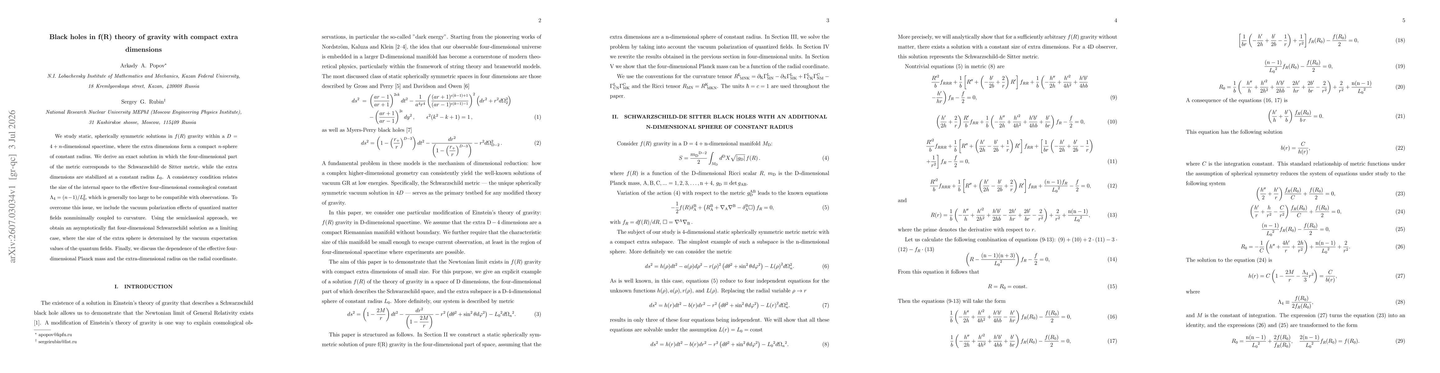 Thumbnail for Black holes in f(R) theory of gravity with compact extra dimensions