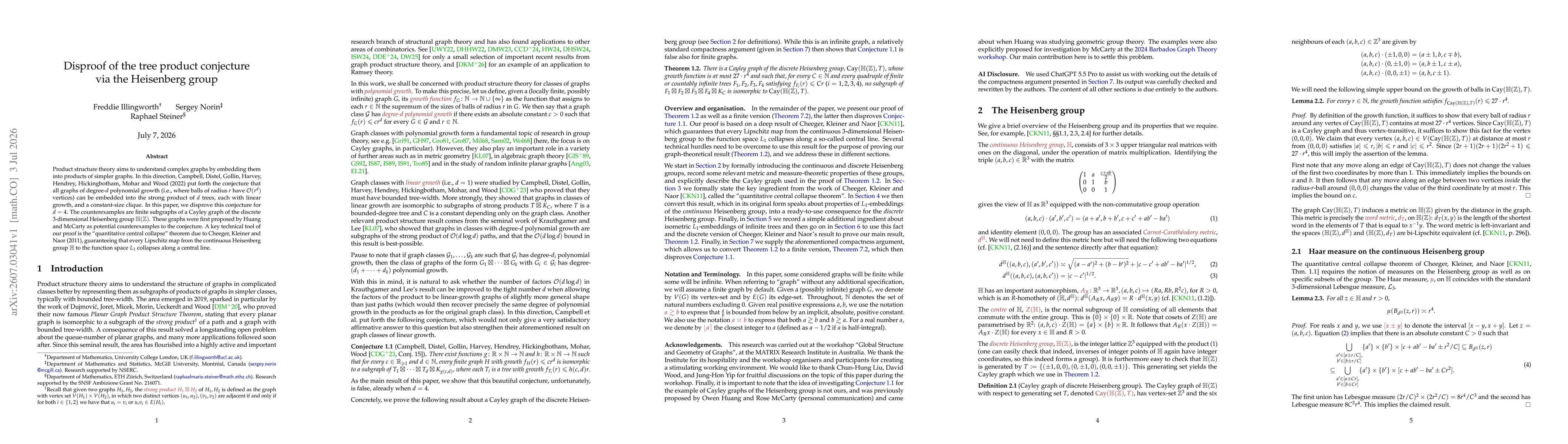 Thumbnail for Disproof of the tree product conjecture via the Heisenberg group