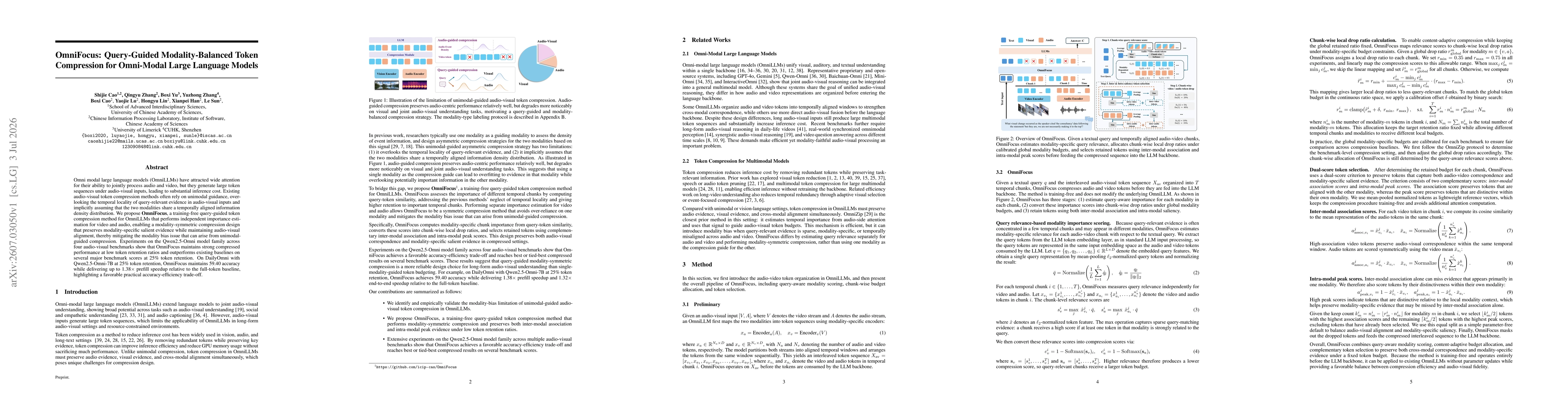 Thumbnail for OmniFocus: Query-Guided Modality-Balanced Token Compression for Omni-Modal Large Language Models