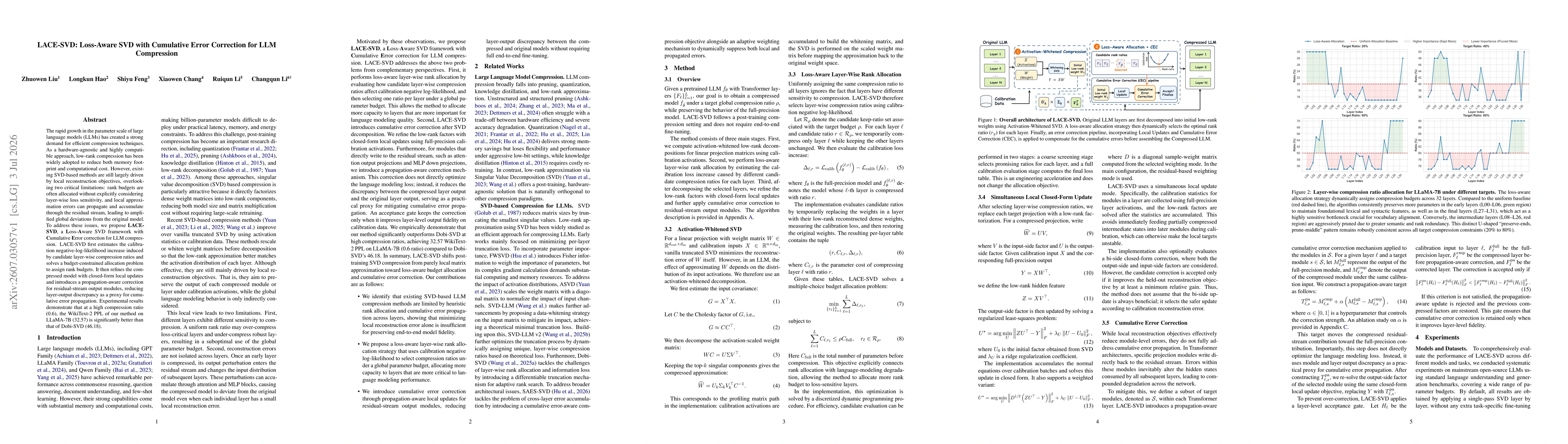 Thumbnail for LACE-SVD: Loss-Aware SVD with Cumulative Error Correction for LLM Compression