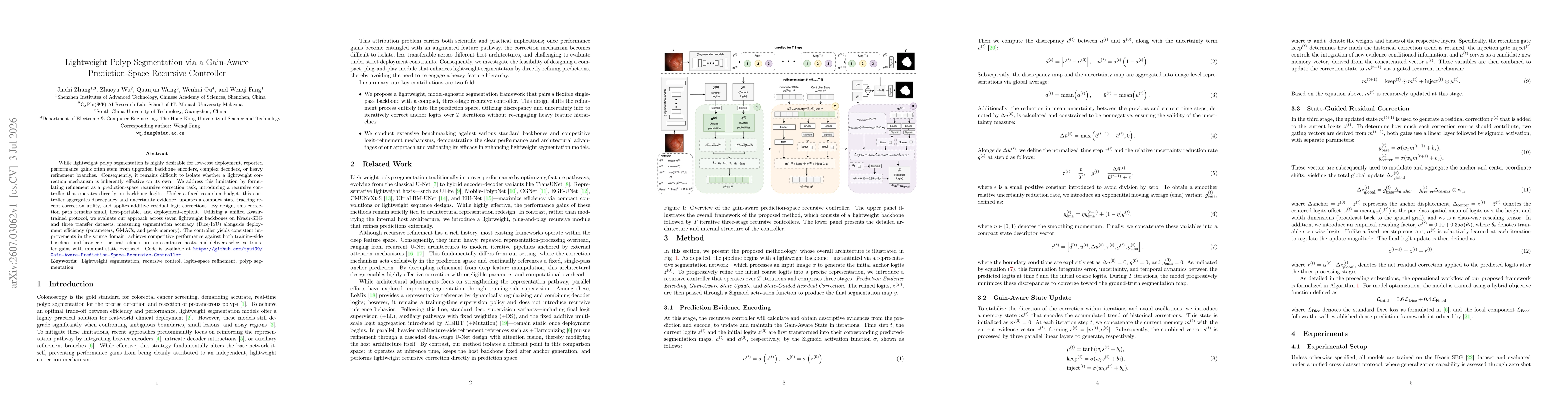 Thumbnail for Lightweight Polyp Segmentation via a Gain-Aware Prediction-Space Recursive Controller