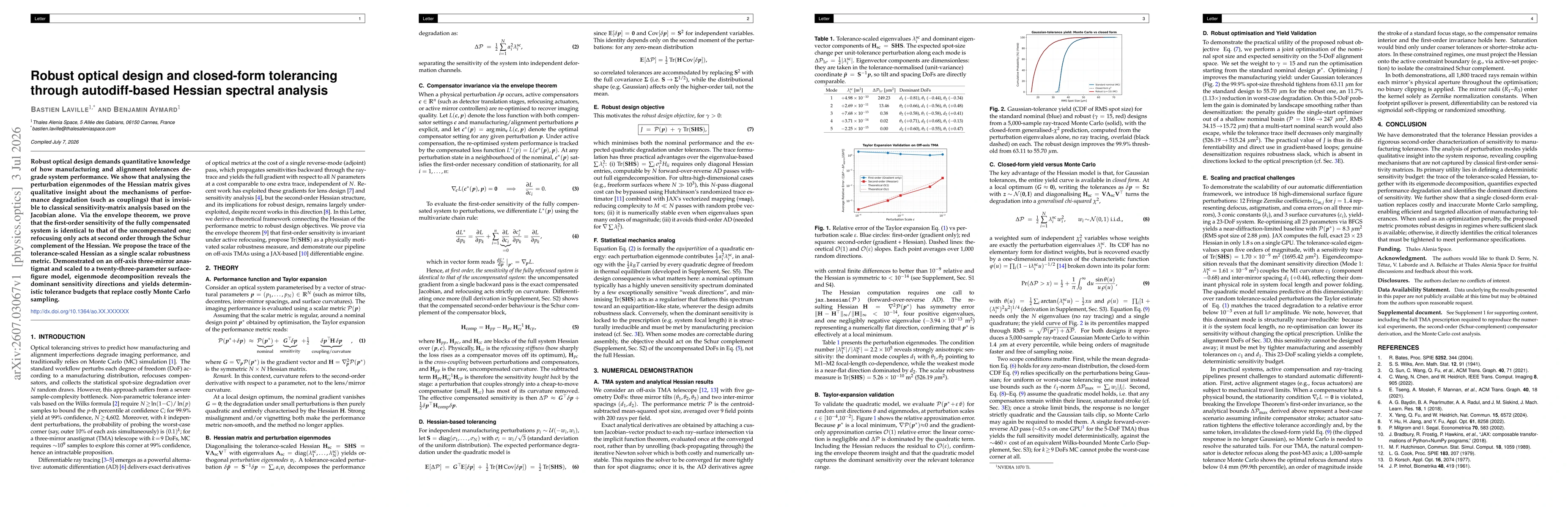 Thumbnail for Robust optical design and closed-form tolerancing through autodiff-based Hessian spectral analysis