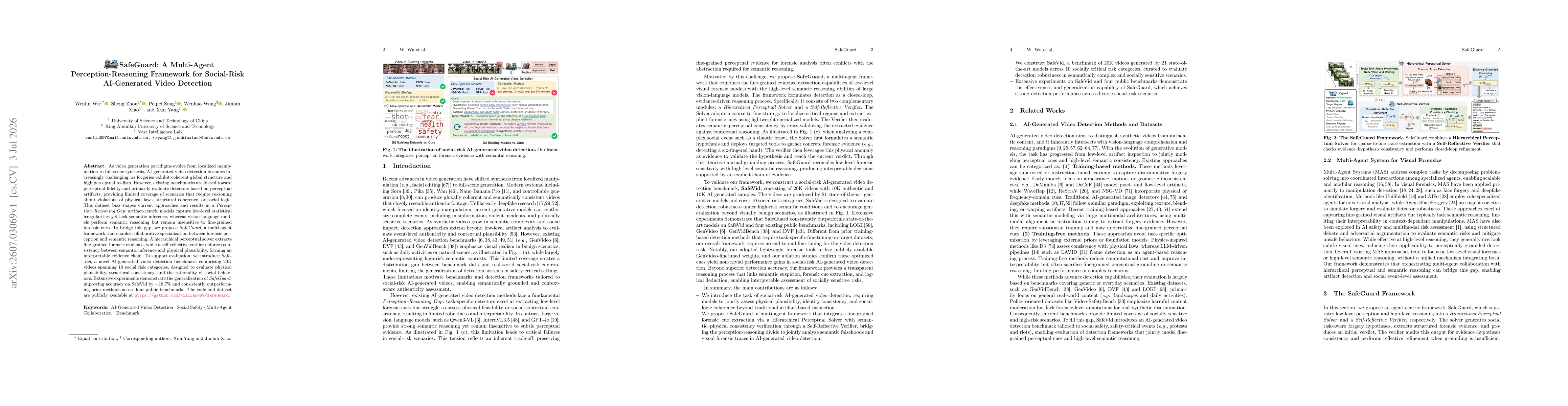 Thumbnail for SafeGuard: A Multi-Agent Perception-Reasoning Framework for Social-Risk AI-Generated Video Detection