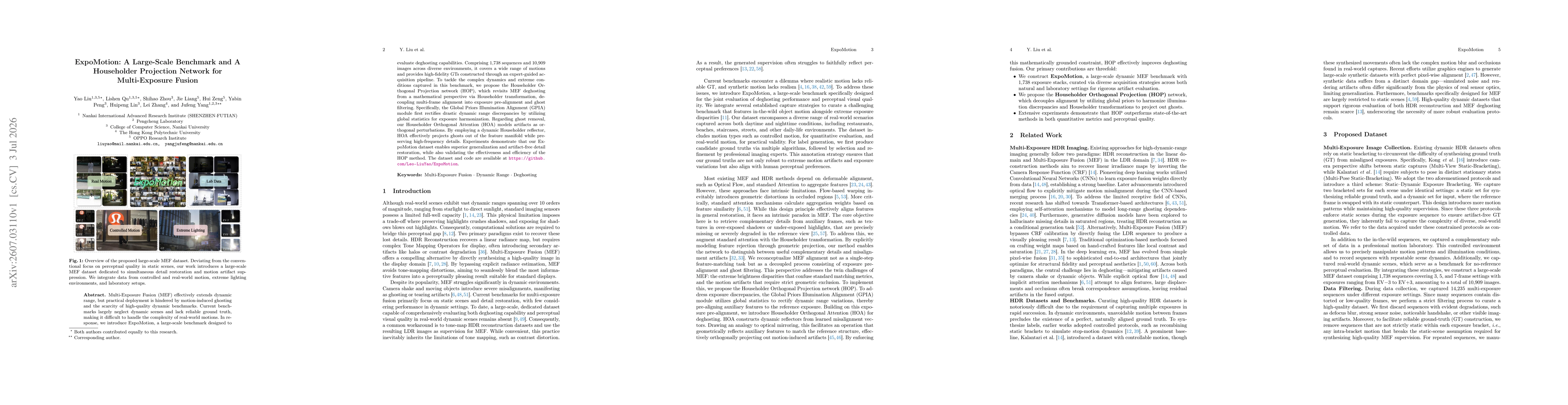Thumbnail for ExpoMotion: A Large-Scale Benchmark and A Householder Projection Network for Multi-Exposure Fusion