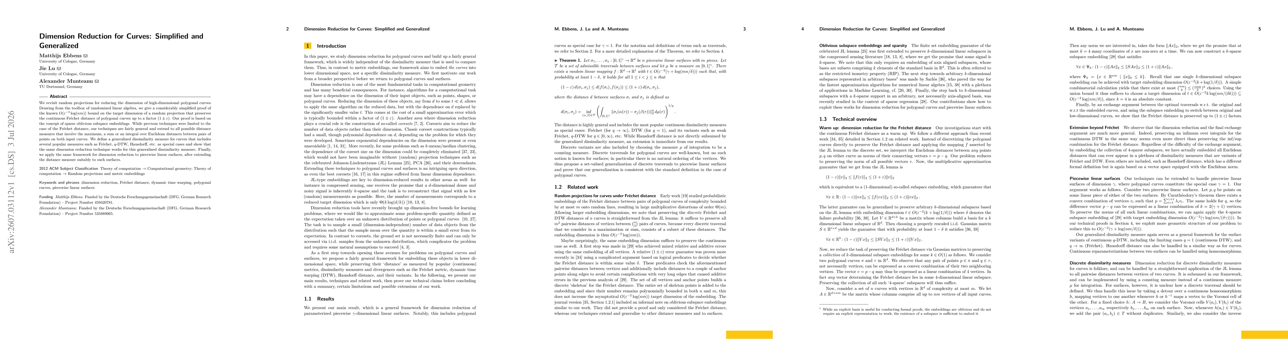Thumbnail for Dimension Reduction for Curves: Simplified and Generalized